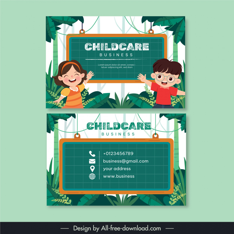 childcare business card template cute children nature elements