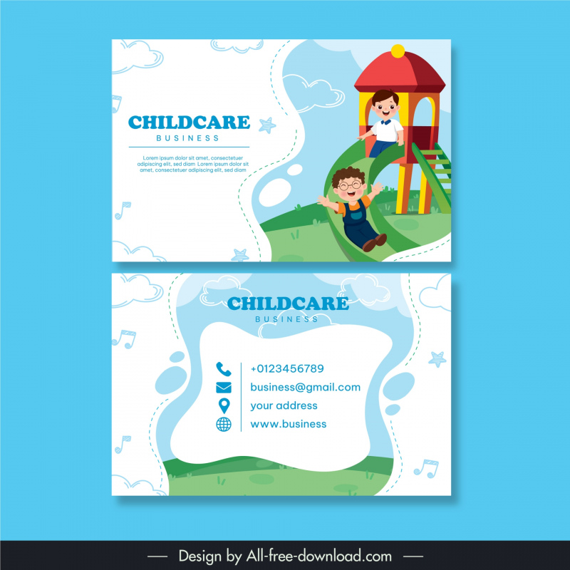 childcare business card template cute children playing slide