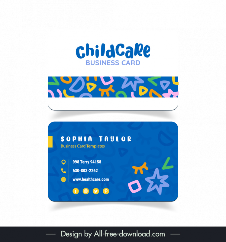 childcare business card template flat messy geometric shapes