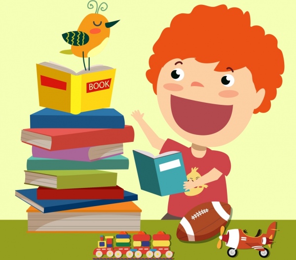 childhood background book stack kid toys icons