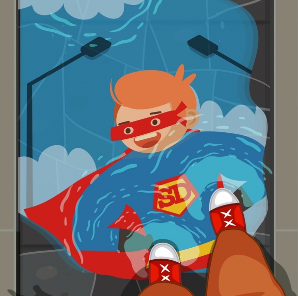 childhood background boy superman costume icons cartoon character