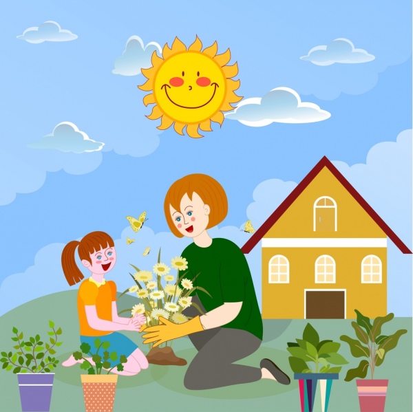 childhood background garden work theme cartoon design