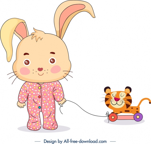 childhood background stylized bunny icon cute cartoon character