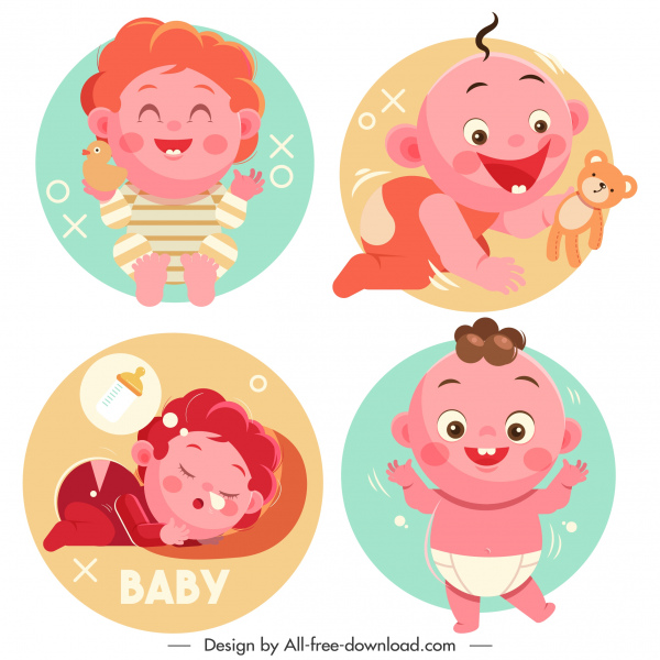childhood icons cute baby sketch cartoon characters