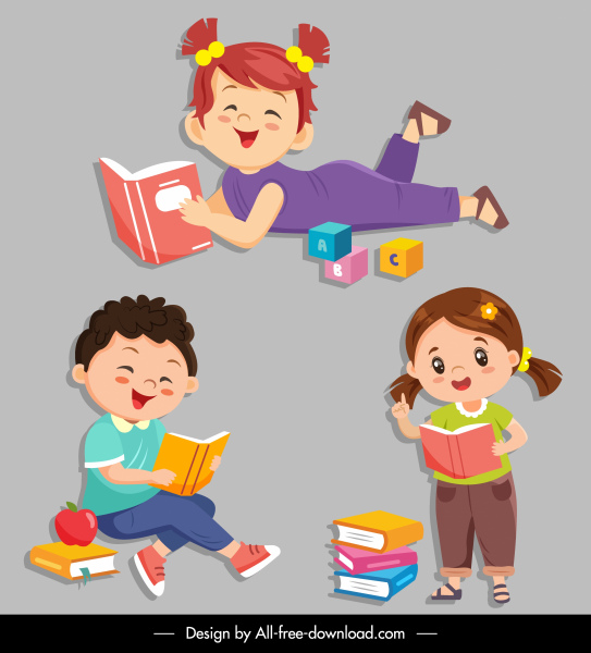 Childhood icons studying kids sketch cartoon characters Vectors graphic art  designs in editable .ai .eps .svg .cdr format free and easy download  unlimit id:6848153