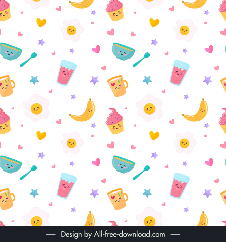 children background template cute stylized banana eggs rice repeating 
