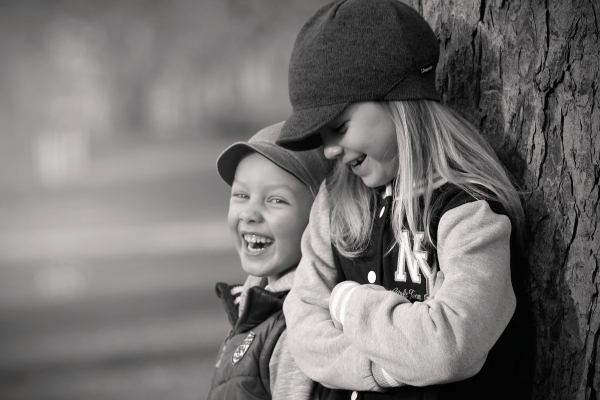 cute joyful children picture in black white effect