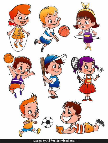 children icons playful sketch cute cartoon characters 