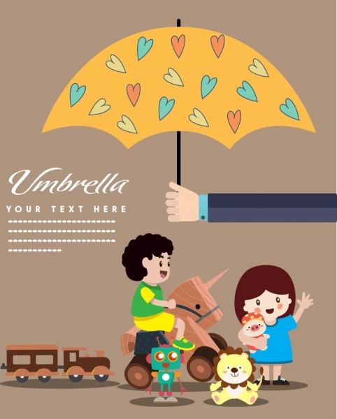 children protection banner kids toys umbrella icons decoration