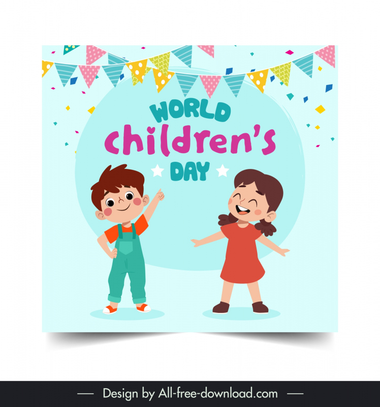 childrens day poster template cute dynamic cartoon ribbon confetti