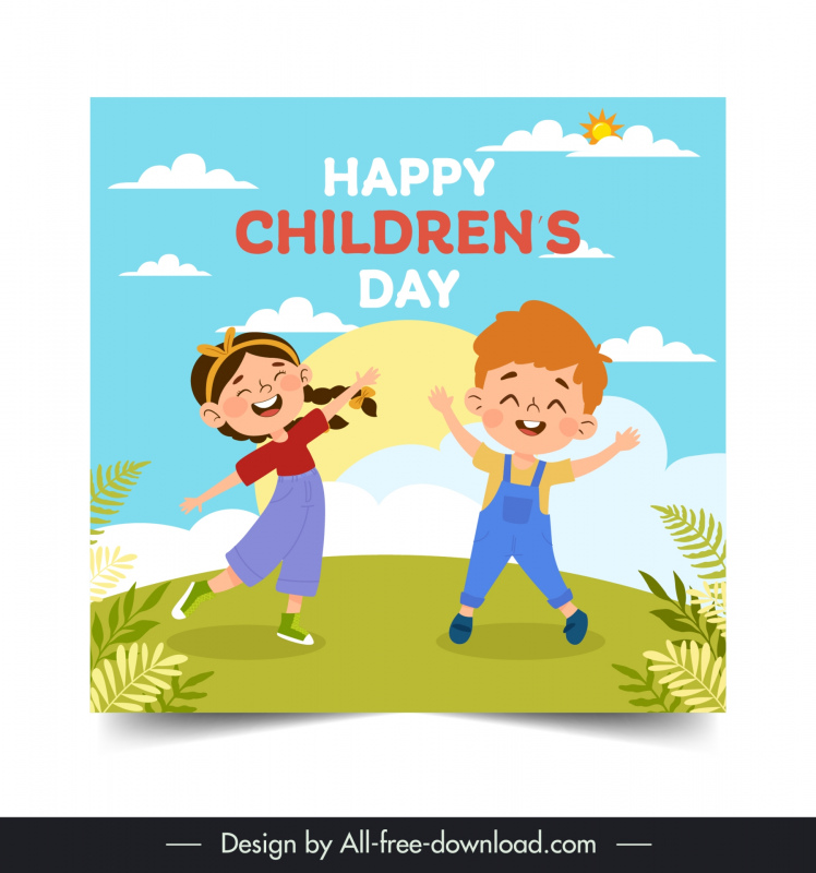 childrens day poster template dynamic joyful kids scene 