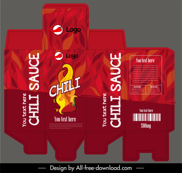 chili sauce bottle package template red hot fire