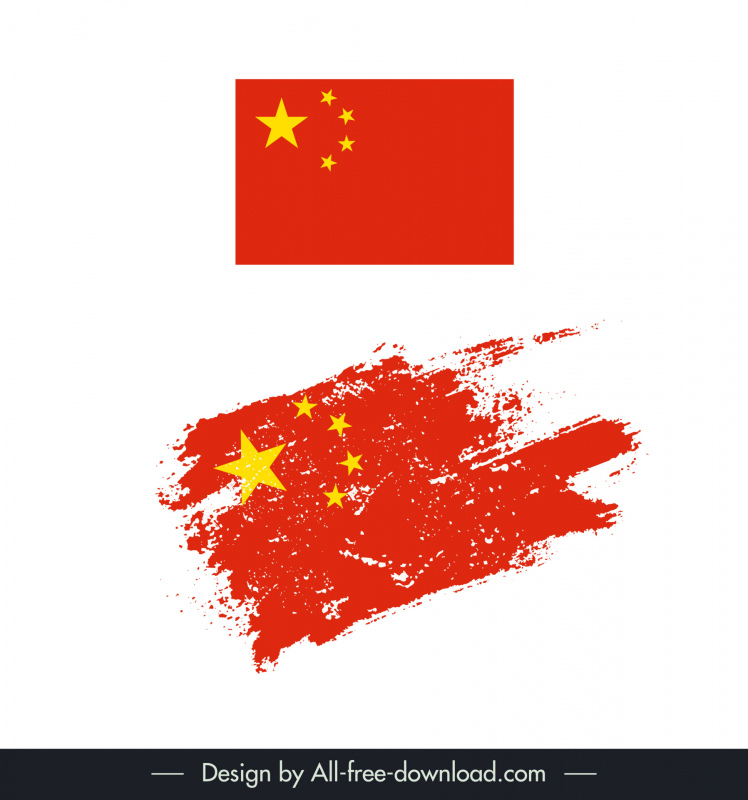 china flag design elements flat classical grunge retro sketch