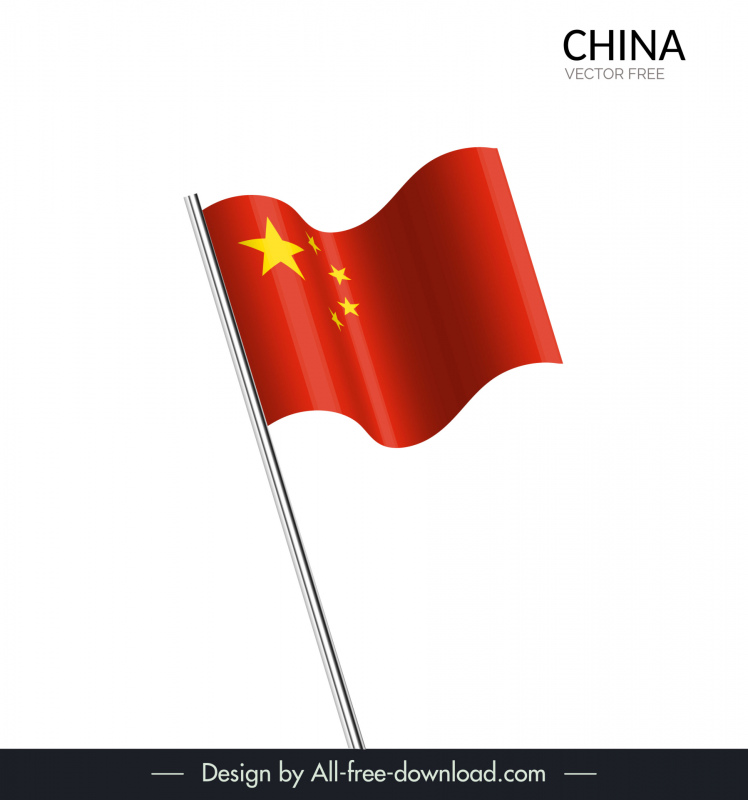 china flag with pole icon shiny modern dynamic waving sketch