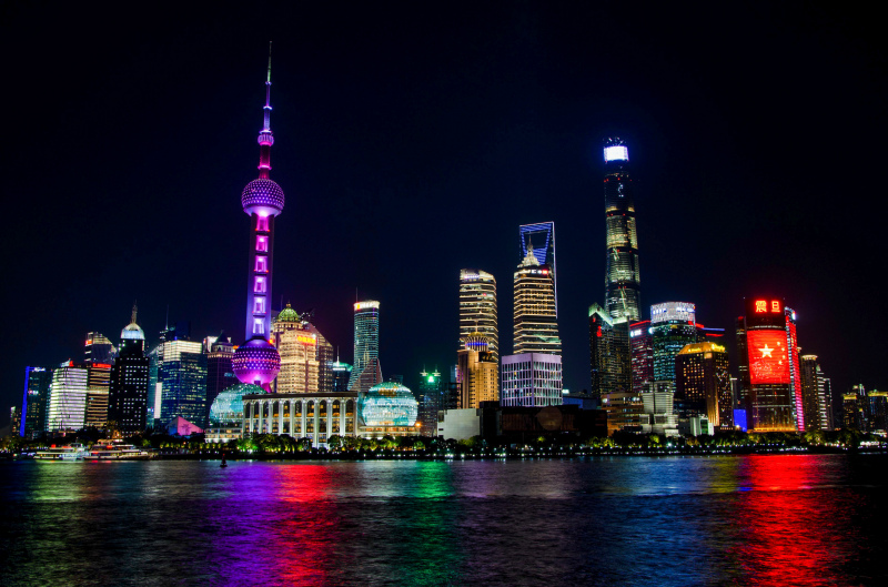 china scenery picture modern light night time city scene