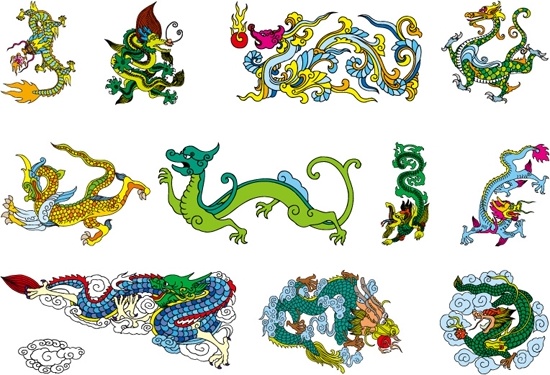 chinese classical dragon vector of the nine
