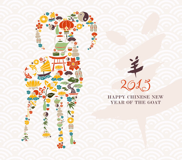 chinese new year elements and goat background vector