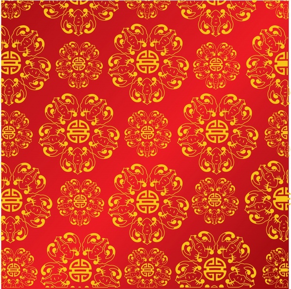 chinese pattern red yellow elegant repeating classic decor