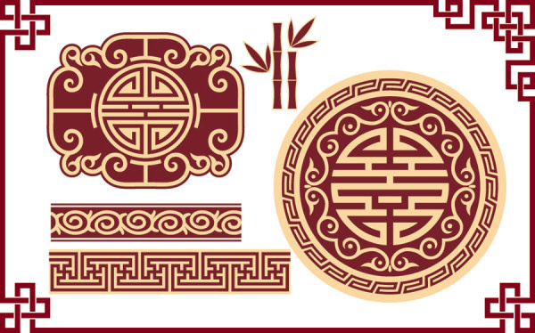 chinese style floral decorative elements