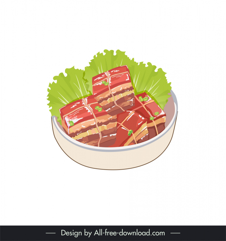 chinese traditional cuisine icon meat vegetable sketch retro design 