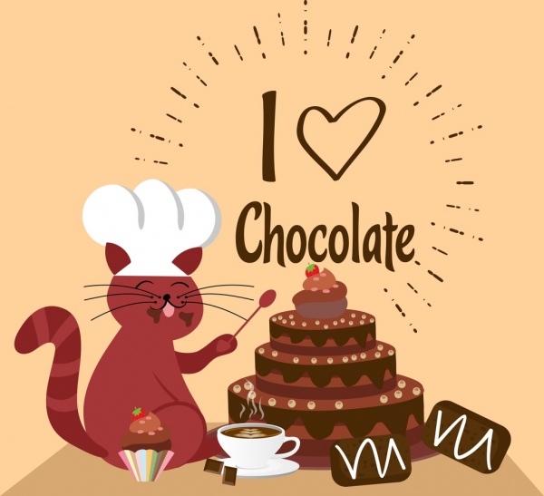 chocolate background cute cat cream cake icons decoration