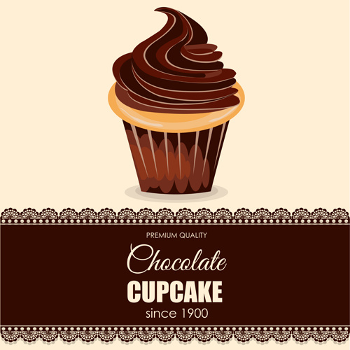 chocolate cupcake background with lace vector