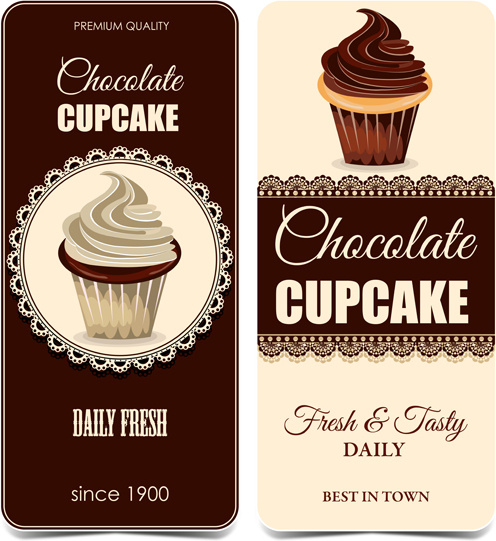 chocolate cupcake lace cards vectors