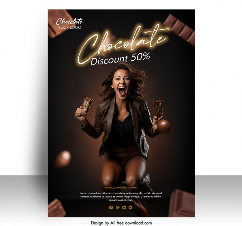 chocolate discount  poster template dynamic excited lady