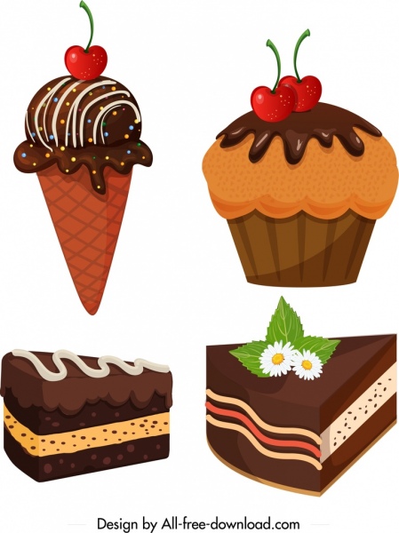 chocolate ice cream cakes icons brown 3d decor