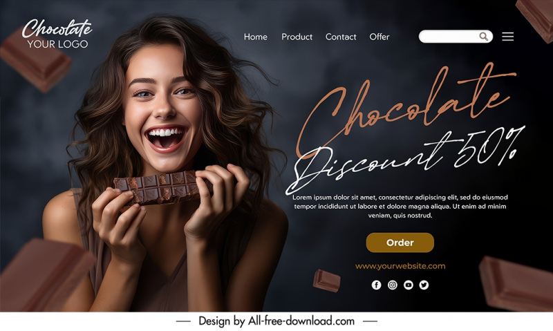 chocolate landing page discount template dynamic happy lady