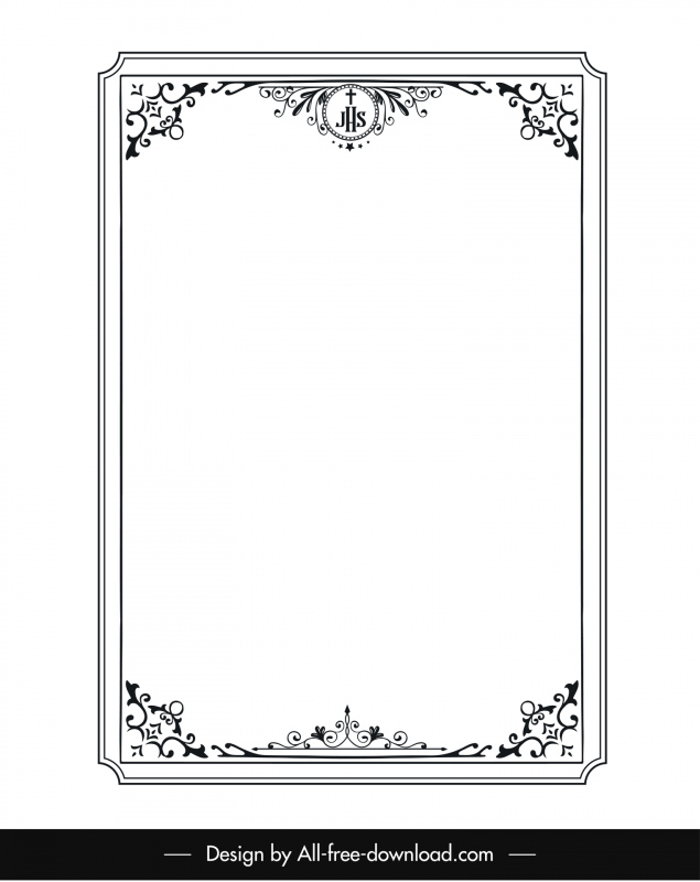 christian border ornament template elegant symmetric decor black white sketch 
