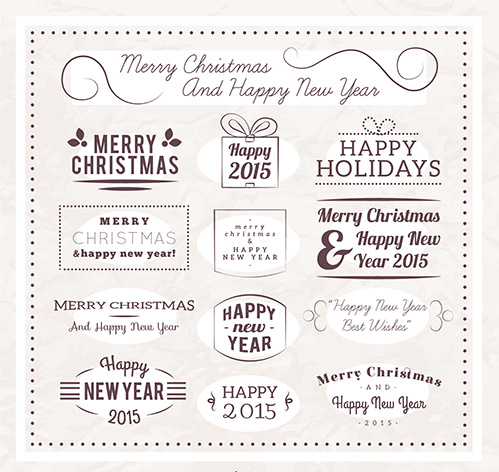 christmas and15 new year calligraphic labels vector 