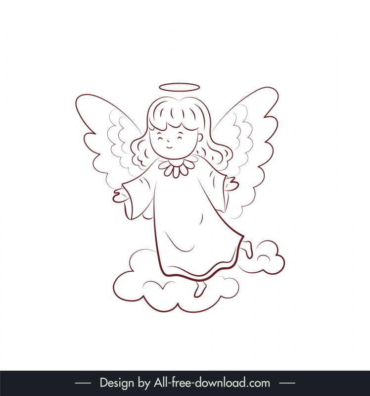 christmas angel icon cute  flat black white hand drawn cartoon outline