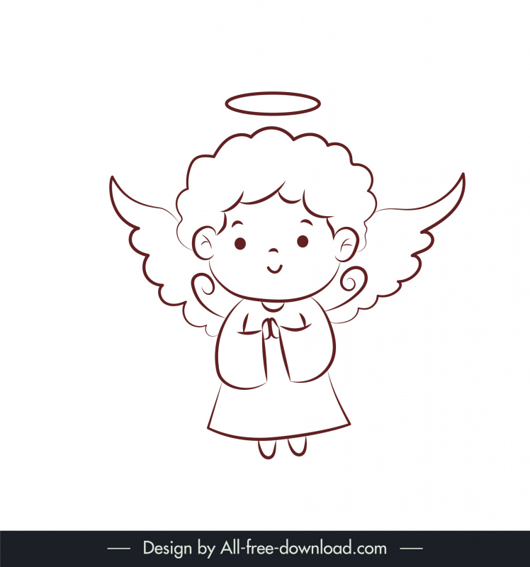 christmas angel icon flat black white handdrawn outline 