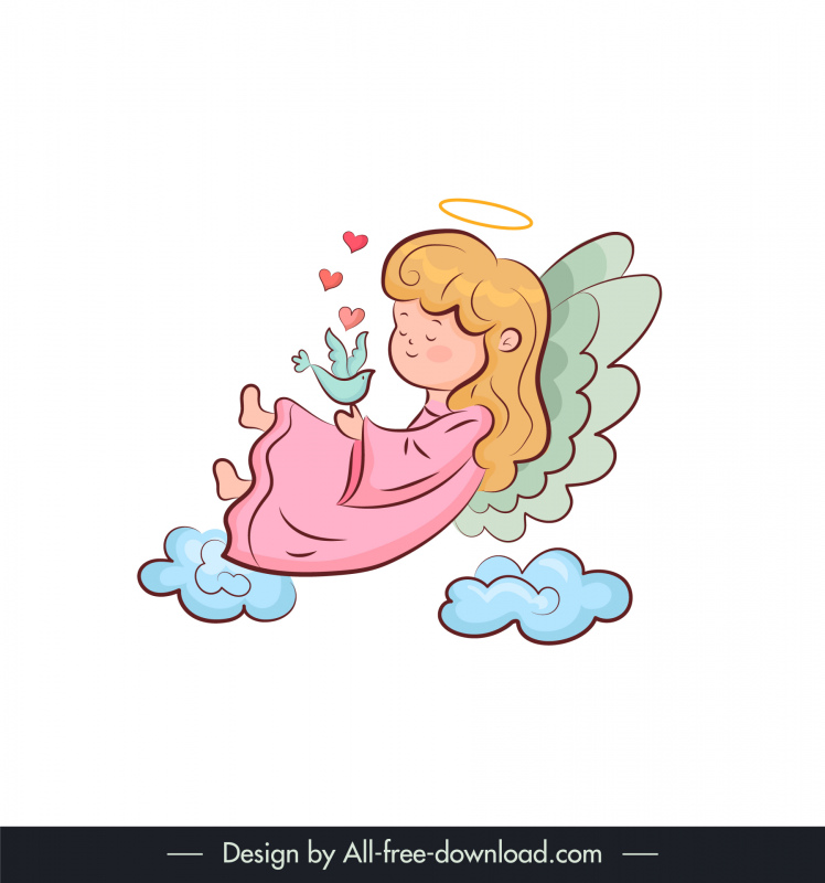 christmas angel icon playful winged lady sketch cute cartoon design 