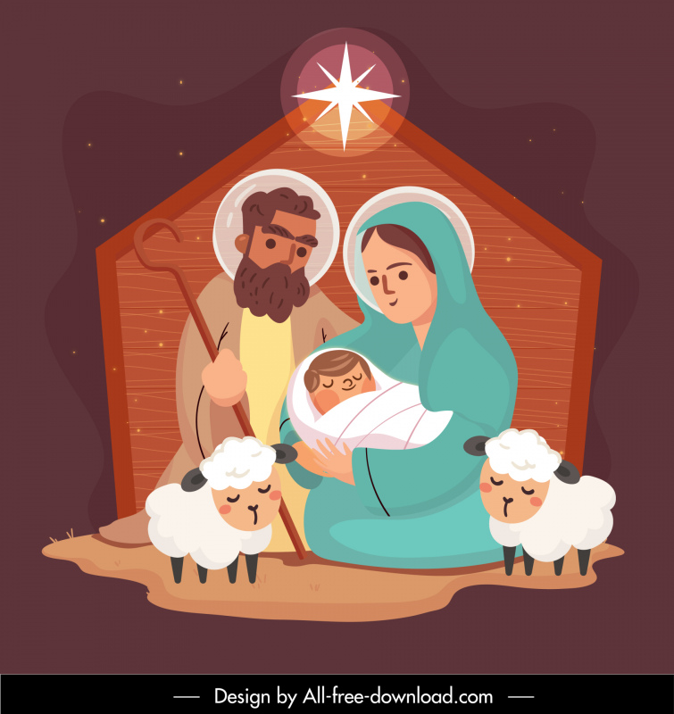 christmas backdrop template christian baby newborn baby jesus parents sheep cartoon sketch