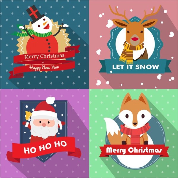 christmas backdrops collection various symbols in colored style