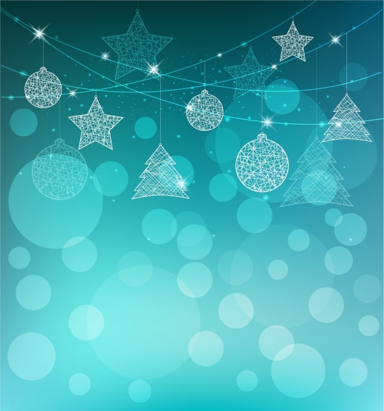 christmas background blue bokeh sparkling bauble icons 