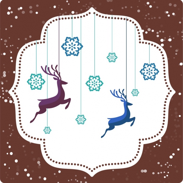 christmas background hanging snowflakes and reindeers decoration