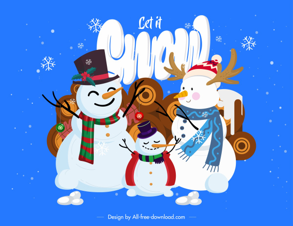 christmas background snowman family sketch cute cartoon design