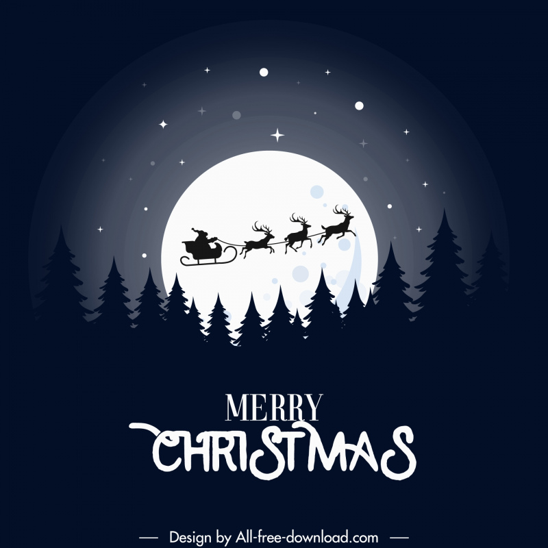 christmas background template contrast moonlight sleighing santa claus 
