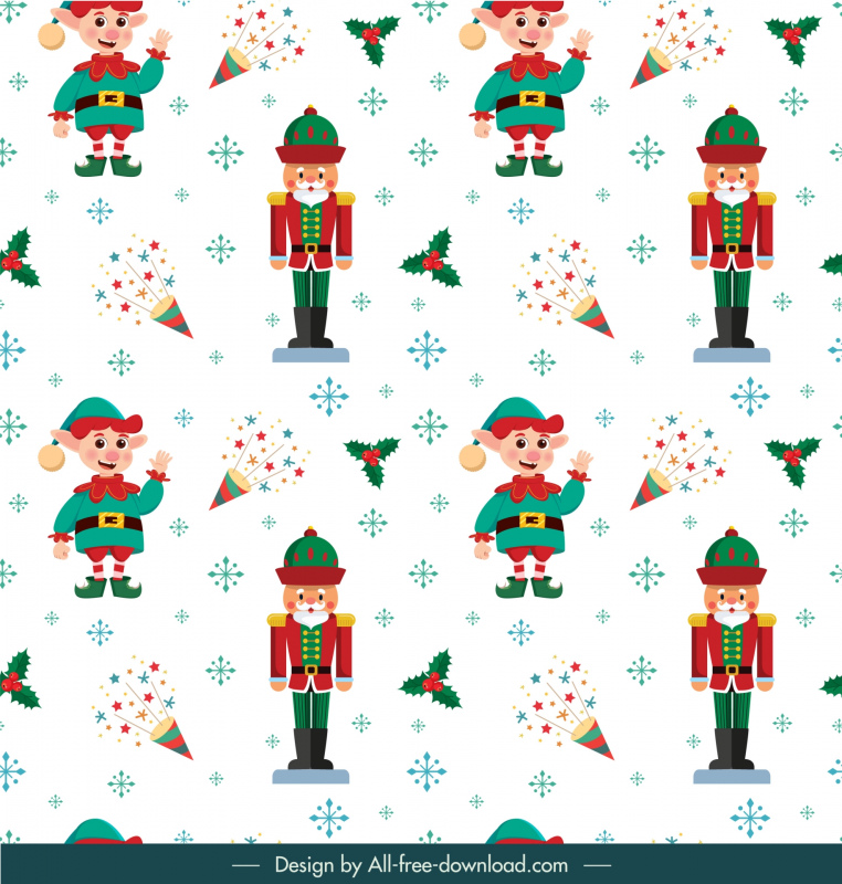 christmas background template cute repeating cartoon characters