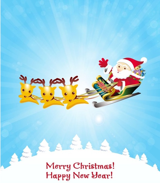 christmas background with reindeer and santa claus vector graphic