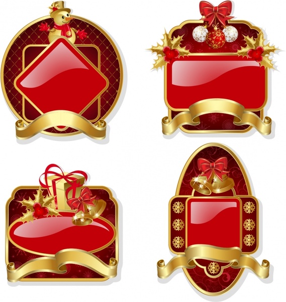 christmas label templates shiny 3d red golden baubles