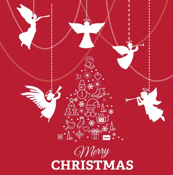 christmas banner angle silhouette baubles fir tree decor