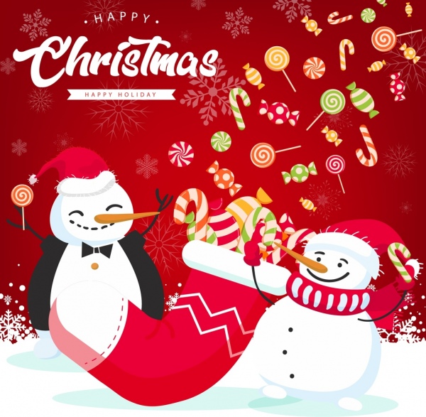 christmas banner snowman candies icons red decor