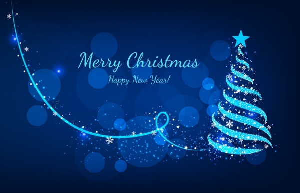 christmas banner sparkling bokeh blue fir tree icon