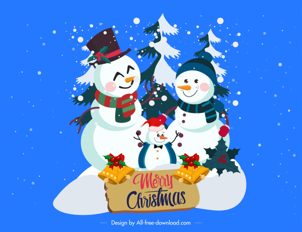 christmas banner stylized snowman family sketch classic decor