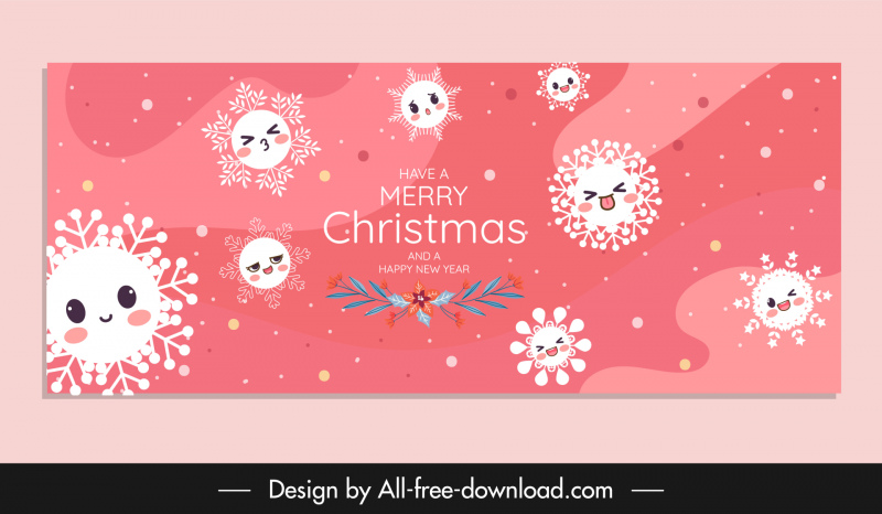  christmas banner template cute stylized snowflakes decor