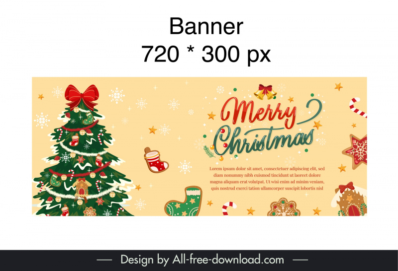 christmas banner template flat fir tree xmas elements decor
